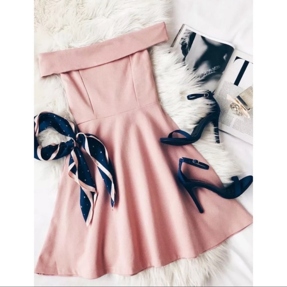 new ✨ lulus blush pink off shoulder mini dress - Picture 4 of 6